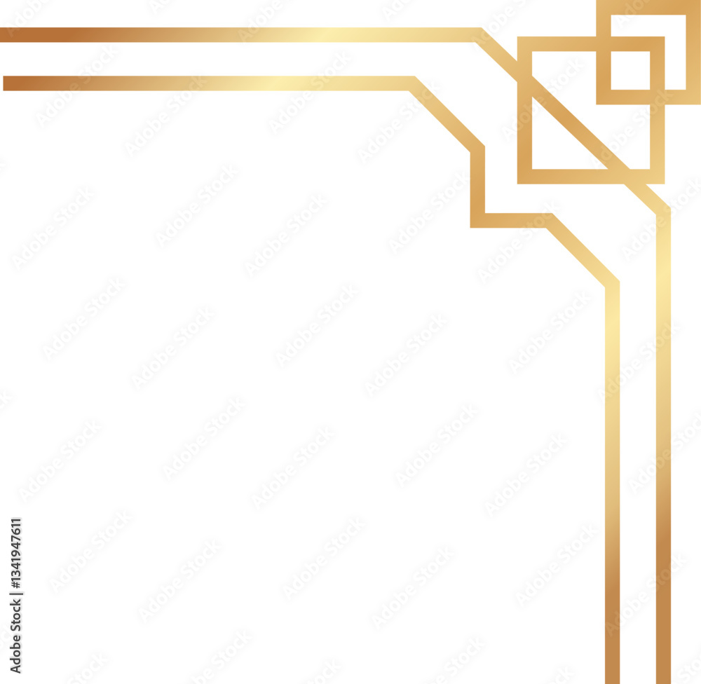Poster golden frame featuring a geometric design in the top right corner of a white background, adding an e