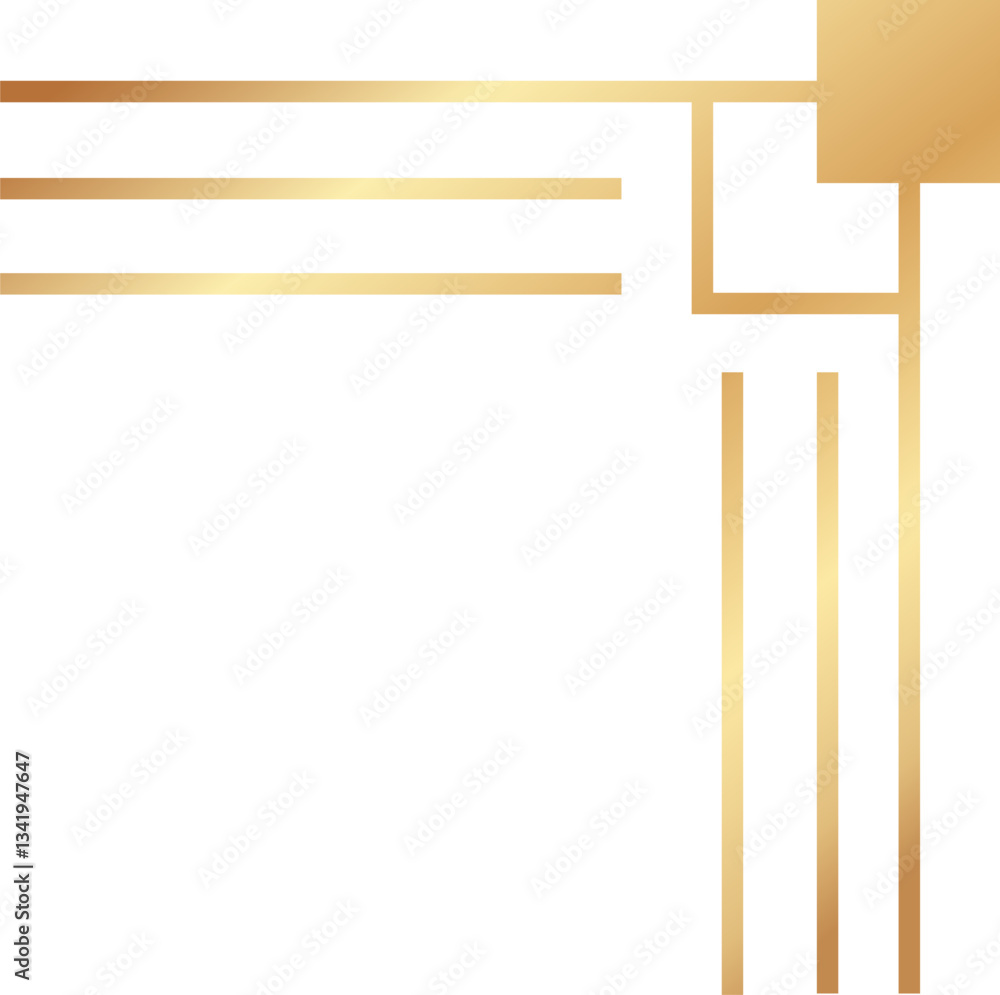Poster golden lines and square forming a corner on a white background, creating an elegant and minimalist d