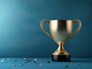 Celebration of achievement golden trophy display studio setting photo elegant background focused perspective