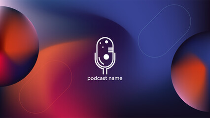 PODCAST GRADIENT MESH COLORFUL DARK BACKGROUND WITH GEOMETRIC SHAPES LINES SIMPLE TEMPLATE DESIGN VECTOR. GOOD FOR COVER DESIGN, BANNER, WEB,SOCIAL MEDIA