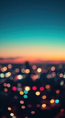 Twilight cityscape with bokeh lights against a tealblue sky