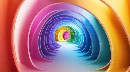 Abstract rainbow tunnel with vibrant colors and spiraling layers illusion