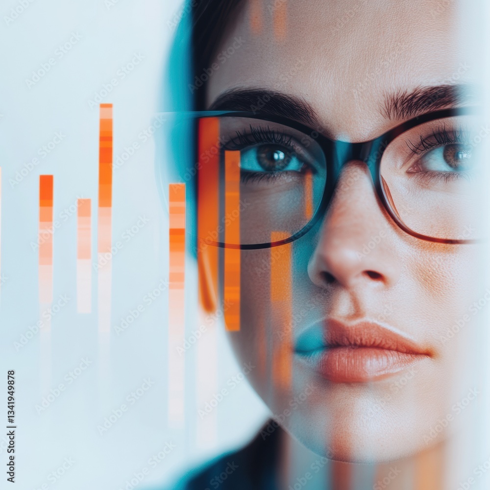 Aufkleber Augmented Analytics Insight Gen Z Professional Navigating Data Visualization with Sleek Eyewear - Innovative Tech-Enabled Business Intelligence