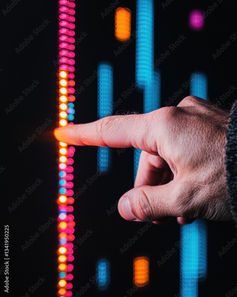 Poster Neon Data Interaction Dynamic Touch-Driven Analytics Visualization - Immersive Digital Performance Tracking for Next-Gen Business Intelligence