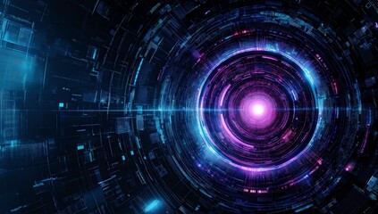 Fototapeta premium Futuristic Tech Tunnel: A mesmerizing, high-tech tunnel with a vibrant neon glow, showcasing complex digital structures, and evoking a sense of rapid travel.