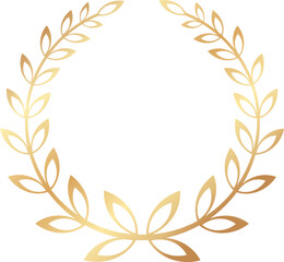 Circular golden laurel wreath representing victory, achievement, and honor, serving as an ideal choice for awards, logos, and various celebrations, embodying glory and success