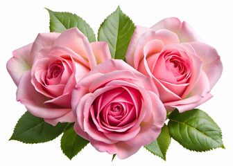 Three Pink Roses Close Up. Delicate Floral Bouquet