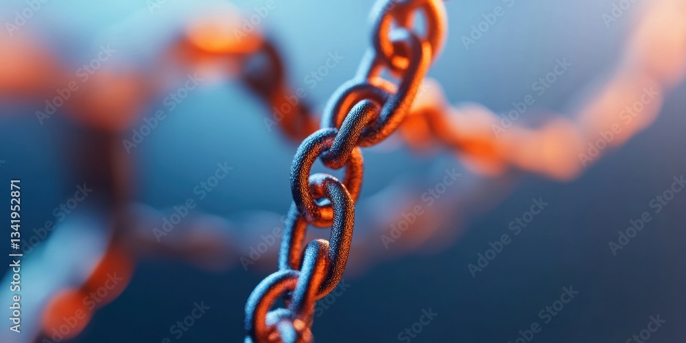 Aufkleber Interconnected Digital Networks Metallic Chain Links Visualizing Technological Connectivity, Cybersecurity, and Blockchain Infrastructure in Immersive Macro