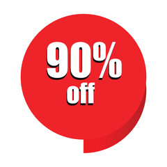 90 Percent Off Sale Badge and Promotional Sticker on White Background