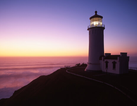 Dusk view of Heceta North Head lighthouse on the Oregon coast