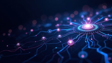 Abstract network, glowing circuits, digital design