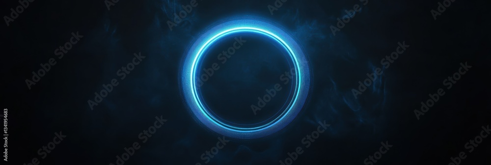 Aufkleber abstract blue circle design with geometric lines and glowing effect on a dark background