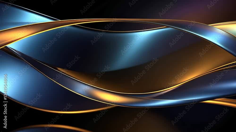 Aufkleber abstract swirling metallic ribbons in golden and blue tones. dynamic and fluid forms create a sense 