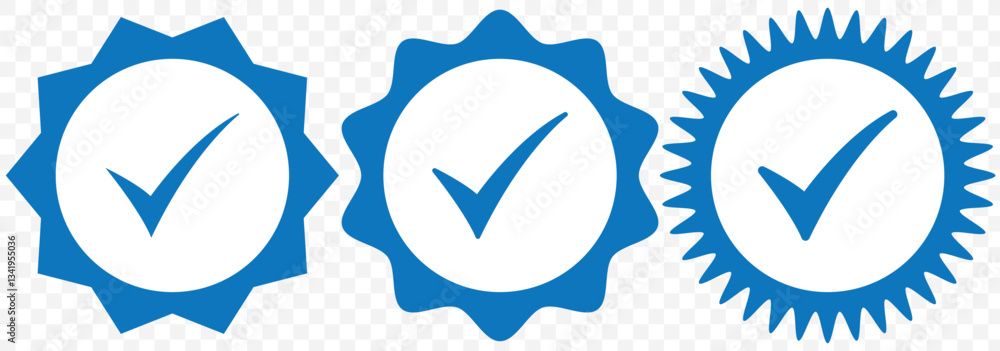 Poster set of verified badge. blue check mark icon. set of right symbol in zig zag style. instagram verifie
