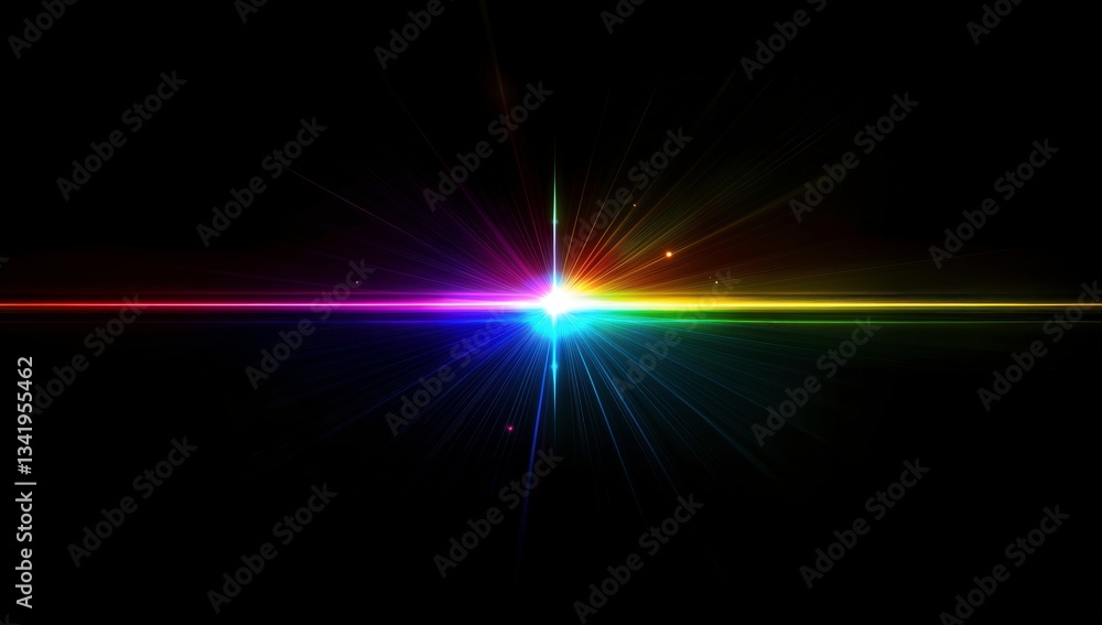 Poster prismatic burst: a striking visual of a vibrant, multicolored light burst, emanating from a central 