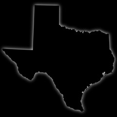 Black silhouette of Texas state map with glow effect on dark background