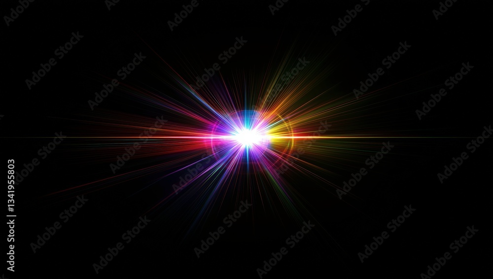 Poster cosmic burst: a mesmerizing display of vibrant colors and dynamic light emanates from a central poin