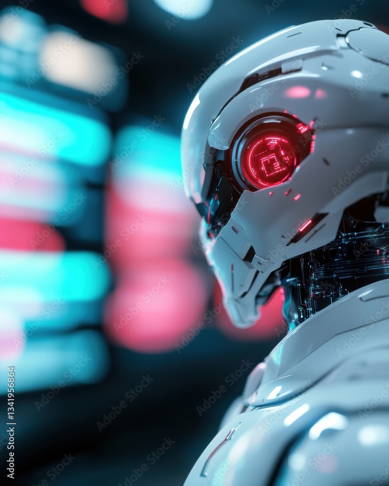 Poster Cybernetic Vanguard Immersive AI Robotics Visualization Revealing Next-Gen Machine Intelligence with Cutting-Edge Technological Aesthetic and Futuristic Design Innovation