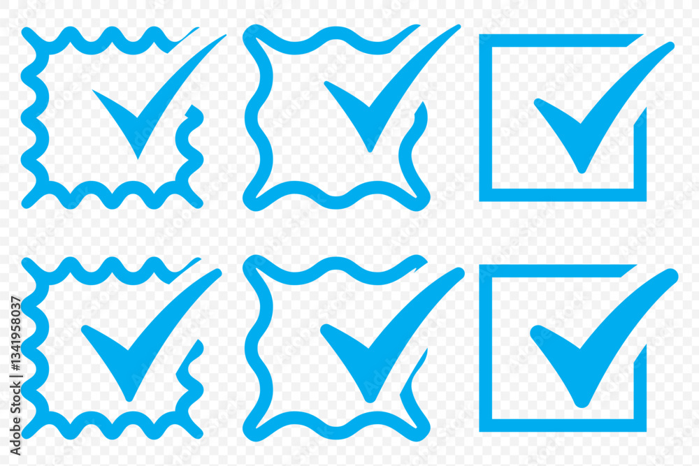 Poster check mark set icon. checkmarks and confirm. round checkmark. blue tick mark icon vector set. check 