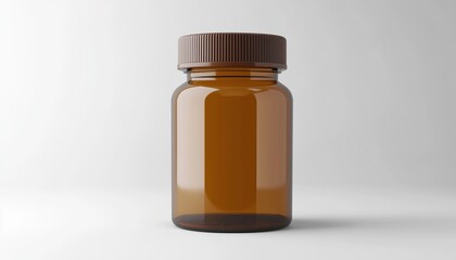 Rendering Mock-Up Plastic Jar With Screw Cap For Pharmacy: Packaging Template On White Background, Showcasing Design For Pharmaceutical Products.