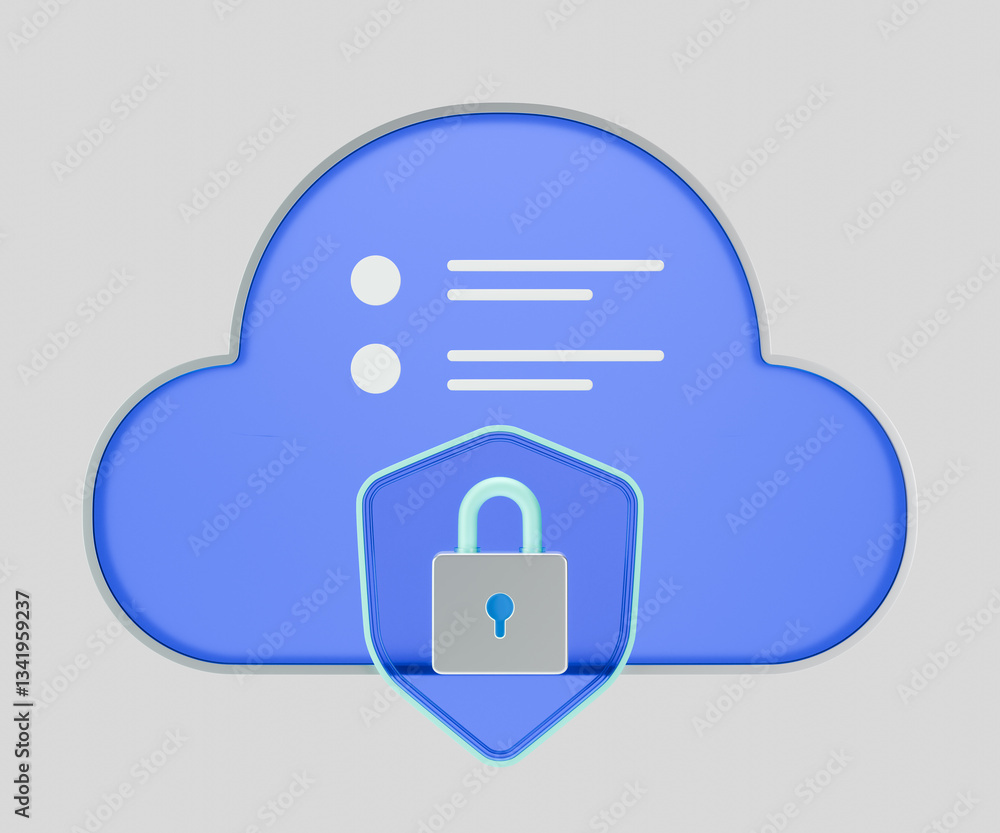 Poster a 3d icon of cloud computing and padlock