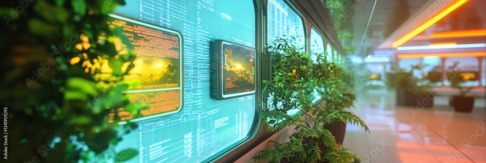 Aufkleber future-ready climate tech immersive biophilic digital monitoring hub - sustainable ai weather intell