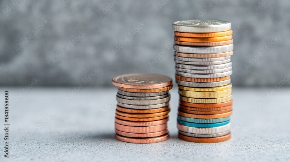 Aufkleber minimalist financial growth visualization stacked metallic currency layers representing investment s
