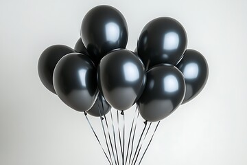 Elegant Black Balloons Bunch, Studio Shot, Shiny Party Decor, Celebration