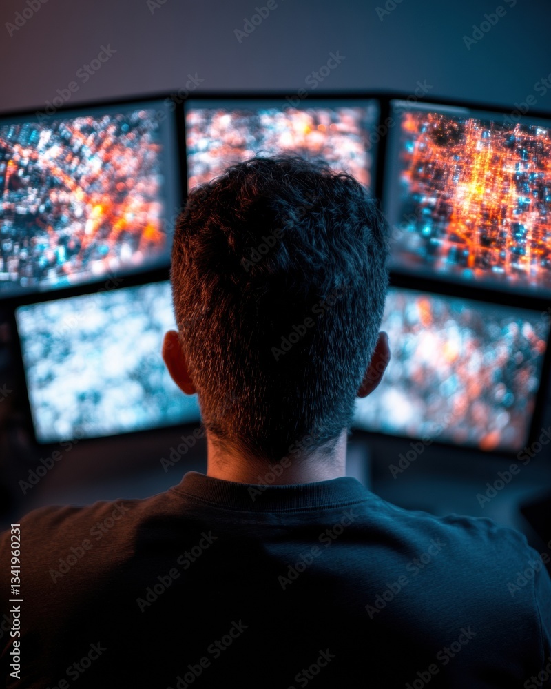Poster immersive digital twin visualization next-gen urban planning professional analyzing hyper-connected 