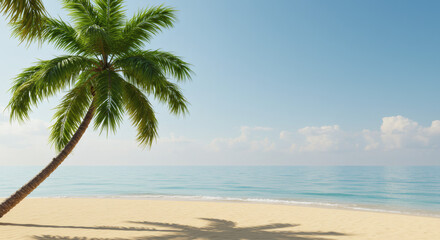 Obraz premium A tropical palm tree swaying gently in the breeze on a sandy beach.
