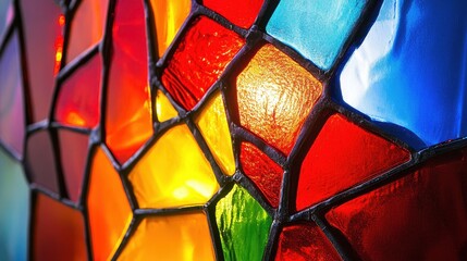 Colorful Stained Glass Pattern with Vibrant Light Reflection
