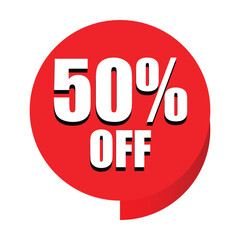 50 Percent Off Sale Badge and Promotional Sticker on White Background