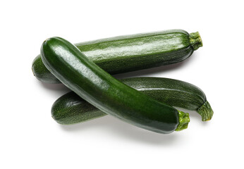 Fresh green zucchini on white background