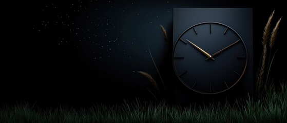 Night Timepiece in Grassy Field
