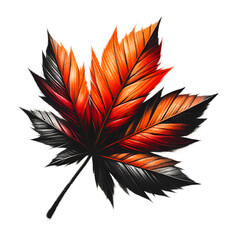 A beautiful autumn leaf with vibrant shades of orange and red, depicted in a charcoal drawing style