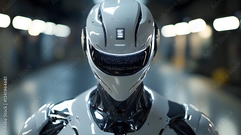 Poster the enigmatic ai: a sleek, advanced ai robot stares directly into the camera with an air of futurist