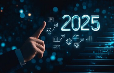 Businessman hand touching numbers 2025 and planning their business to advance in coming year


