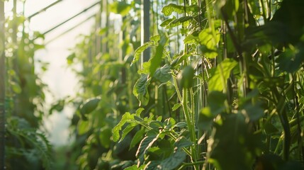 Greenhouse Filled with Climbing Plants for Sustainable Vegetable Cultivation
