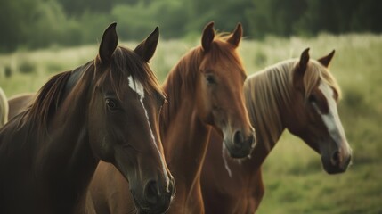Horses Grazing Together in a Sunlit Field