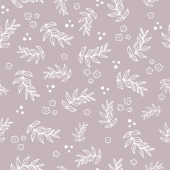 Seamless pattern with leaves. Vector floral background in trendy minimalistic linear style.