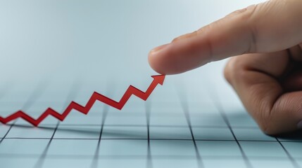 Success highlighted with red arrow on growth chart grid, hand pointing at peak.