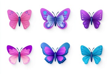 Colorful Butterfly Icons Set - Six vibrant butterfly icons, symbolizing nature, beauty, transformation, freedom, and spring. Perfect for design projects