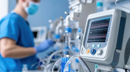 Stem cell blood research breakthrough. Medical professional working with advanced monitoring equipment.