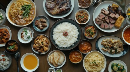 Delicious variety of cooked food on a table view