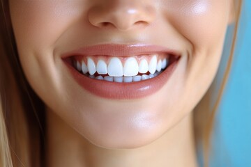 Obraz premium Bright smile of a woman showcasing dental health at a modern dental office