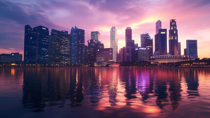 Fototapeta premium Stunning Cityscape at Dusk with Reflective Water