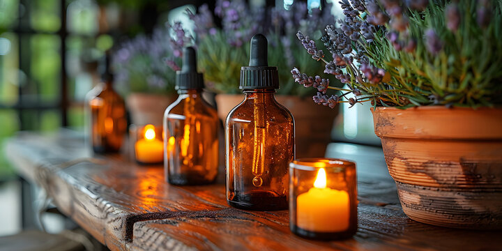 Escencias con aroma a lavanta y veladoras