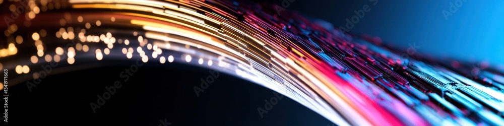Poster Quantum Data Flow Immersive Digital Transformation Visualization with Luminescent Fiber Optic Waves - Next-Gen Business Intelligence and Technological Innovation Landscape