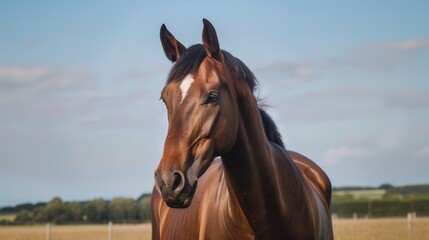 Fototapeta premium Horse in a vibrant landscape under a clear blue sky
