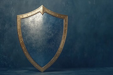 Elegant Blue and Gold Medieval Shield Protection Security Concept